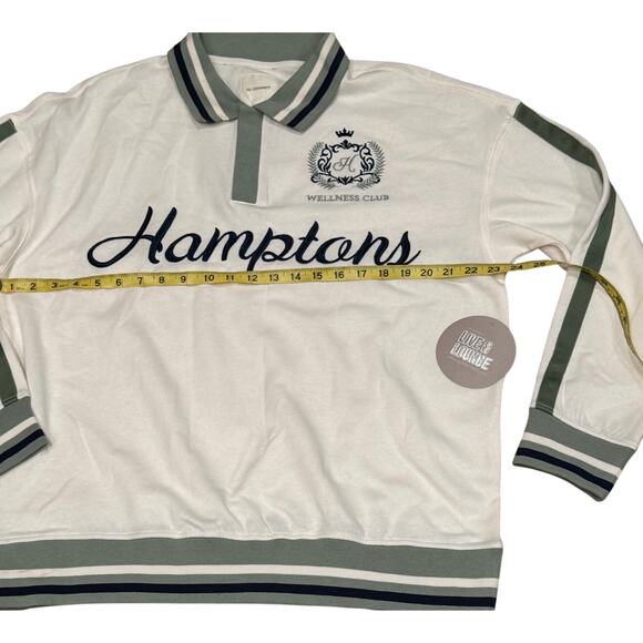 NWT Hamptons Wellness Club Women's XL White Green Collared Sweatshirt oversized - Picture 5 of 5